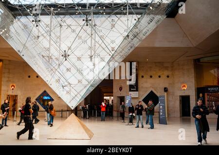 Inverted pyramid by I.M. Pei at the Louvre Museum in Paris, France.. Stock Photo