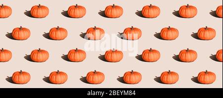 pastel seamless background, pumpkin with hard light in pop art style, banner format Stock Photo