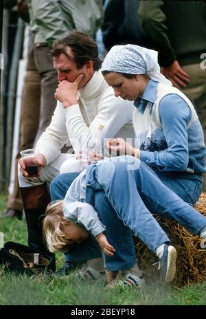 HRH Princess Anne, The Princess Royal with husband Captain Mark Phillips and daughter Zara Phillips at Windsor Horse Trials, England April 1987 Stock Photo