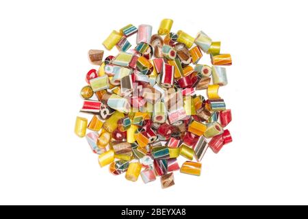 bright and juicy lollipops of different colors isolated on a white background Stock Photo