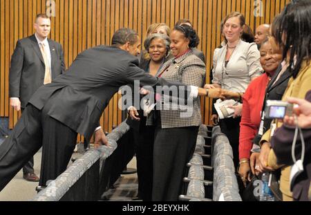 President Barack Obama greets government workers ca. 2009 Stock Photo