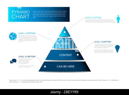 Vector solid Infographic Pyramid chart diagram template with icons - blue color version Stock Vector