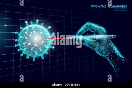 Stop coronavirus 3D low poly render. Laboratory analysis infection virus influenza flu pneumonia. Modern science technology medicine vector Stock Vector