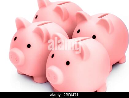 . Four pink piggy banks isolated against white background Stock Photo