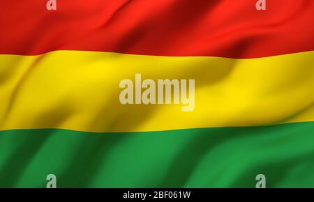 Flag of Bolivia blowing in the wind. Full page Bolivian flying flag. 3D illustration. Stock Photo