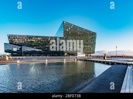 Harpa Concert Hall in Reykjavik harbor, Iceland Stock Photo