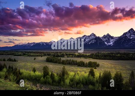 Sunset sky over the Grand Tetons in Grand Teton National Park, Wyoming, USA Stock Photo