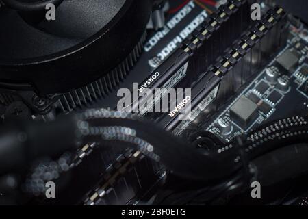 Close up view of Corsair 3200mhz Ram in a gaming pc Stock Photo