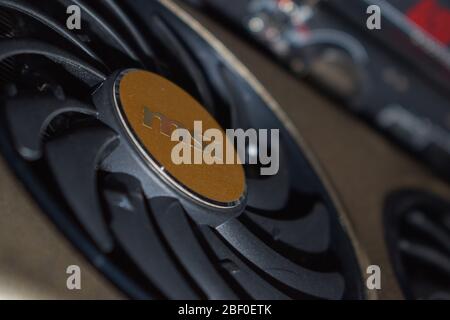 Close up view of an MSI Radeon gpu Graphics card Stock Photo