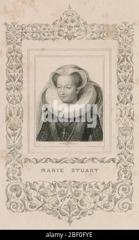Antique engraving, Mary, Queen of Scots. Mary, Queen of Scots (1542-1587), also known as Mary Stuart or Mary I of Scotland, reigned over Scotland from 14 December 1542 to 24 July 1567. SOURCE: ORIGINAL ENGRAVING Stock Photo