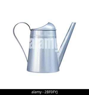 Metal watering-can isolated on white background, gardening equipment Stock Photo