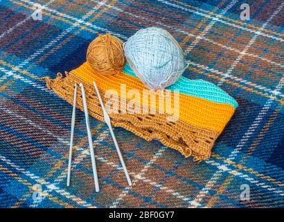 Crochet needles and wool Stock Photo