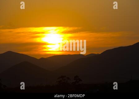 sunset over mountain range in little karoo, south africa Stock Photo