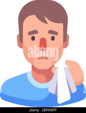Running nose flat illustration. Man with handkerchief Stock Vector