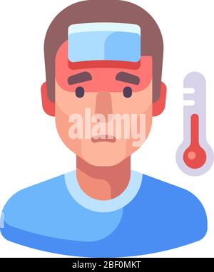 Fever flat illustration. Sick man with a cold Stock Vector
