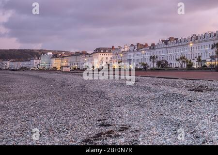 The promenade at Llandudno, North Wales, photographed at dusk Stock Photo