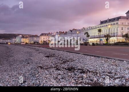 The promenade at Llandudno, North Wales, photographed at dusk Stock Photo