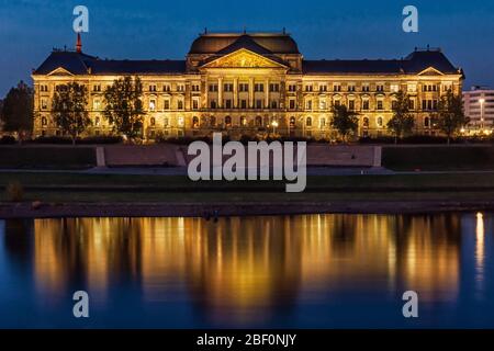 Saxon State Ministry of Finance in Dresden at night Stock Photo
