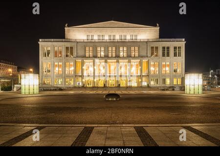 The opera house in Leipzig at night Stock Photo