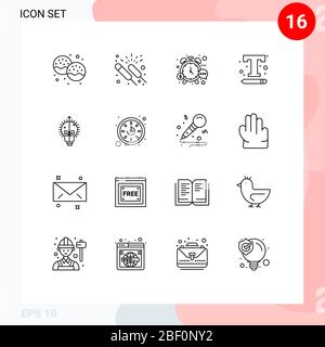Universal Icon Symbols Group of 16 Modern Outlines of text, font, group, watch, stop Editable Vector Design Elements Stock Vector