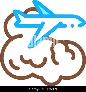 plane flies in clouds icon vector outline illustration Stock Vector