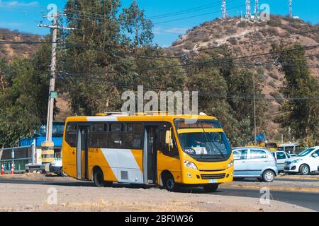 SANTIAGO, CHILE - DECEMBER 2019:  A Transantiago bus in Puente Alto Stock Photo