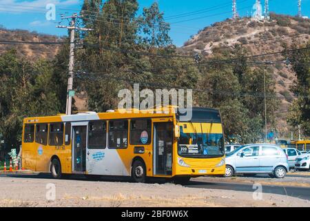 SANTIAGO, CHILE - DECEMBER 2019:  A Transantiago bus in Puente Alto Stock Photo