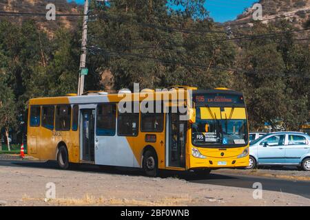 SANTIAGO, CHILE - DECEMBER 2019:  A Transantiago bus in Puente Alto Stock Photo