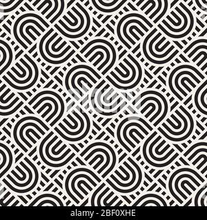 Vector seamless pattern. Concentric bold semi circles. Geometric striped ornament. Round lines stylish background. Stock Vector