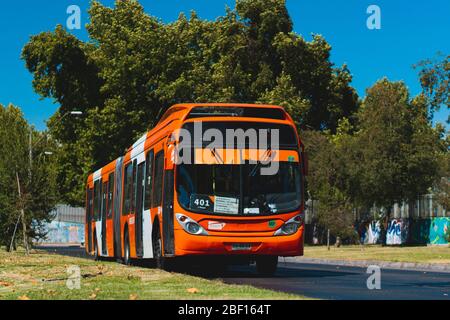 SANTIAGO, CHILE - JANUARY 2020: A Transantiago / RED Movilidad bus in Maipú Stock Photo