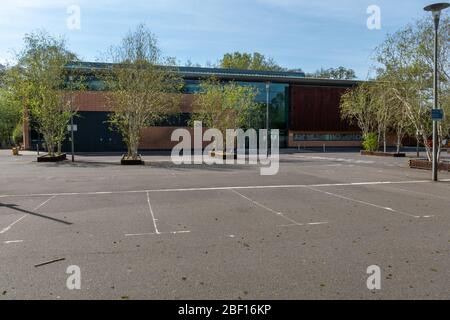 A Nuffield Health Fitness and Wellbeing Club, UK, closed down with an empty car park due to the coronavirus covid-19 pandemic lockdown, 2020 Stock Photo