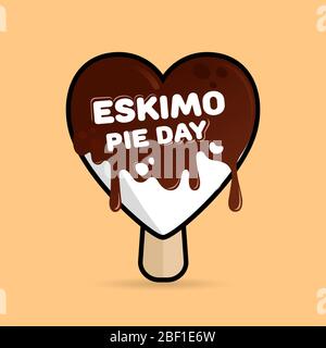 January 24th is a sweet holiday, International Eskimo Pie Day. Ice cream in a heart shaped chocolate poured fragrant. Square banner, flyer, card  Stock Vector
