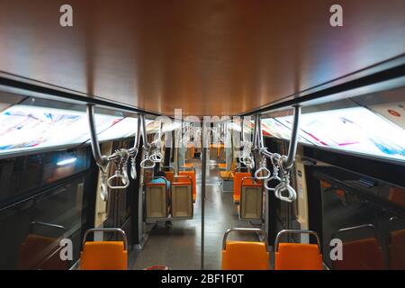 SANTIAGO, CHILE - NOVEMBER 2019: A interior of a Metro de Santiago train Stock Photo