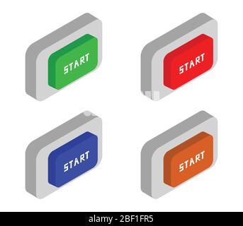 isometric start button icon illustrated in vector on white background Stock Vector