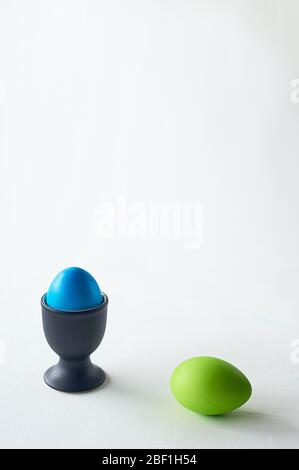 Painted multicolored eggs against a light background.Diet, protein, protein. Preparing for Easter. Stock Photo