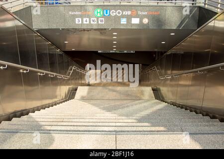 cologne, NRW, Germany 14 04 2020, stairs to the entrance of the subway at neumarkt Stock Photo
