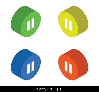 isometric pause button icon illustrated in vector on white background Stock Vector