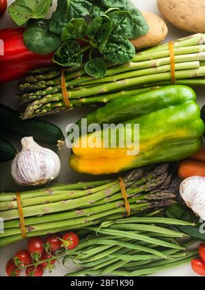 many varied colored fresh vegetables for home delivery. banner advertising Stock Photo