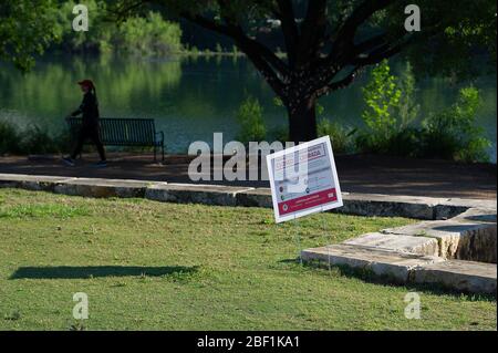 April 16, 2020: The City of Austin Parks Department issued signs that state 'This facility is CLOSED''. To maintain the health and safety of City of Austin employees and the public the City of Austin facility is closed. Austin, Texas. Mario Cantu/CSM Stock Photo