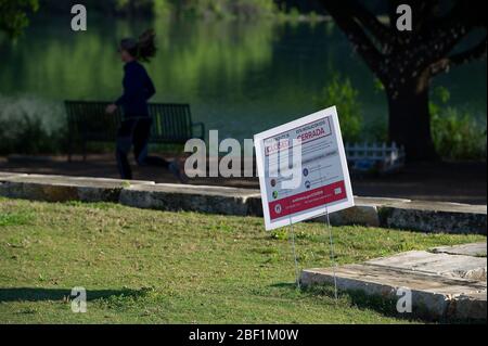 April 16, 2020: The City of Austin Parks Department issued signs that state 'This facility is CLOSED''. To maintain the health and safety of City of Austin employees and the public the City of Austin facility is closed. Austin, Texas. Mario Cantu/CSM Stock Photo