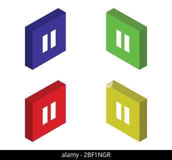 isometric pause button icon illustrated in vector on white background Stock Vector