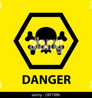 black danger icon with skull and crossbones on a yellow background Stock Vector