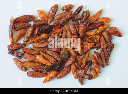 bunch of chilli peppers seen from above Stock Photo
