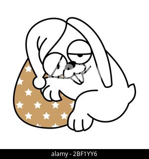 Cartoon bunny sleeping on an easter egg. Contour design of an easter bunny. Symbol for web sites on a white background. Isolated object Stock Vector