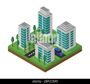 isometric city icon illustrated in vector on white background Stock ...