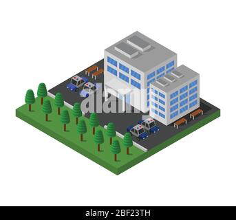 isometric police station icon illustrated in vector on white background Stock Vector