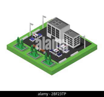 isometric police station icon illustrated in vector on white background Stock Vector