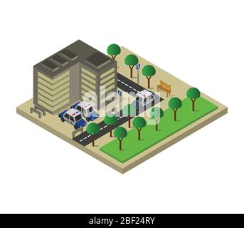 isometric police station icon illustrated in vector on white background Stock Vector