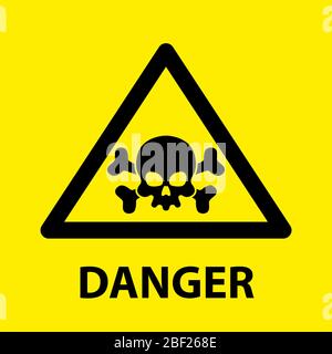 triangular danger icon with skull and crossbones on a yellow background Stock Vector