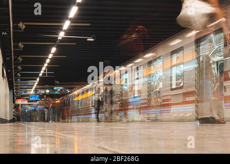SANTIAGO, CHILE - JANUARY 2020: A Metro de Santiago train at Line 1 Stock Photo